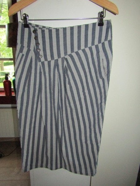 D856 FAR HILLS mt 36-38 rok denimblauw grijs streep metaal, Blauw, Far Hills, Ophalen of Verzenden, Zo goed als nieuw