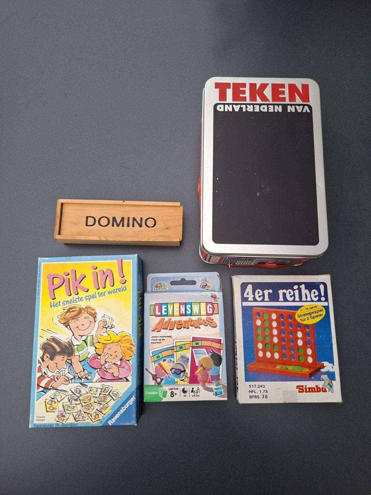 Bordspellen pakket: Teken, Domino, Pik In!, Levensweg, Ophalen, Gebruikt, Diverse, Een of twee spelers