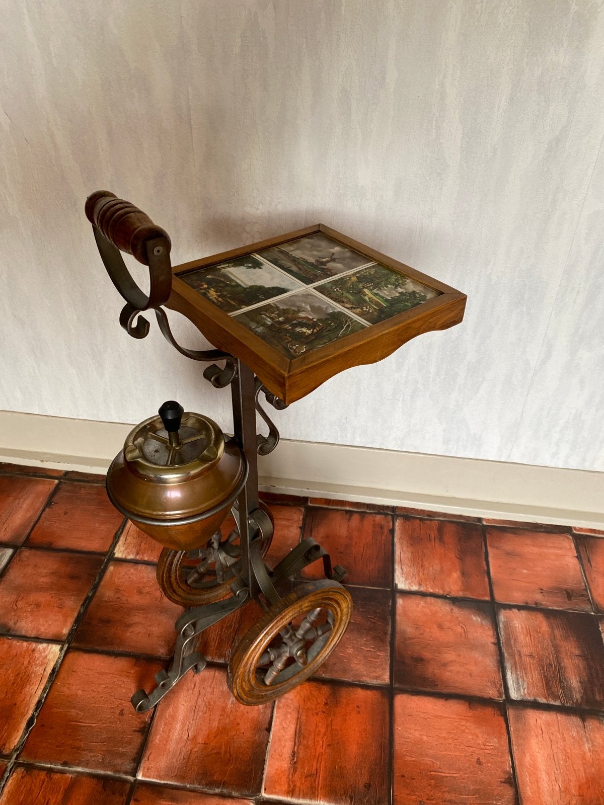 Antieke asbakstandaard met tegeltableau, Antiek en Kunst, Ophalen of Verzenden