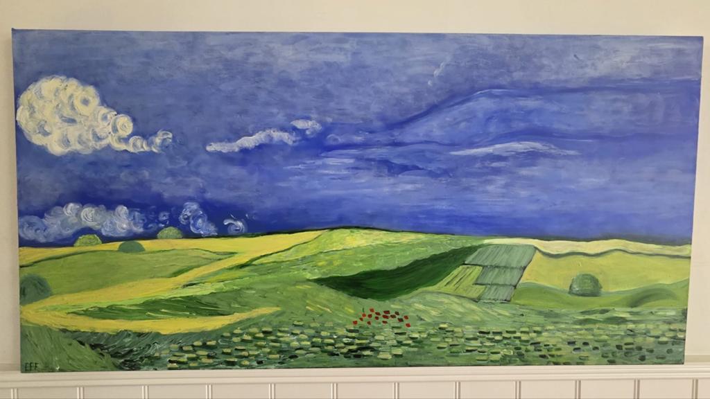 Van Gogh geïnspireerd landschapsschilderij – Acryl op canvas, Ophalen