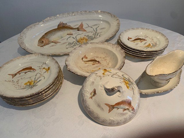 antiek Duits vis servies, Antiek en Kunst, Ophalen