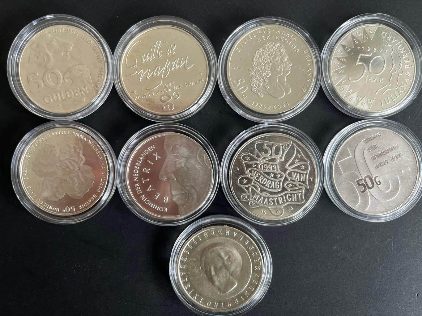 BEATRIX PRACHTIGE COMPLETE SERIE 50 GULDEN 1982-1998, Postzegels en Munten, Munten | Nederland, Koningin Beatrix, Zilver, 50 gulden
