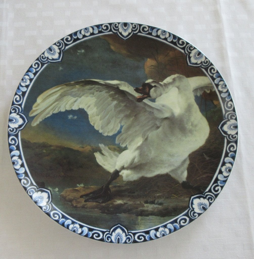 wandbord met zwaan Heinen Delft's blauw, Ophalen of Verzenden