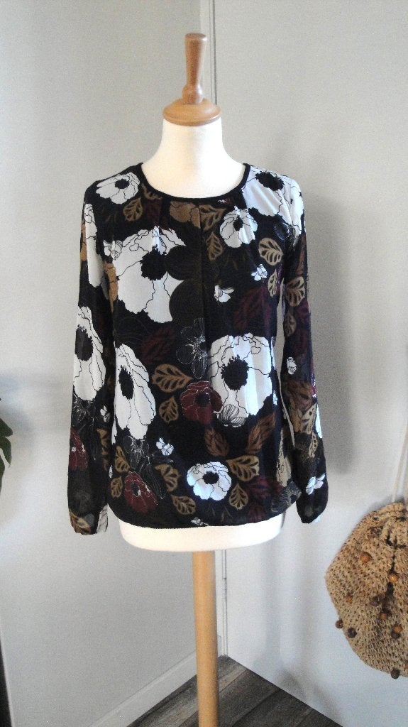 Zwart gebloemde blouse MISS ETAM maat S, Zwart, Ophalen of Verzenden, Zo goed als nieuw, Maat 36 (S)