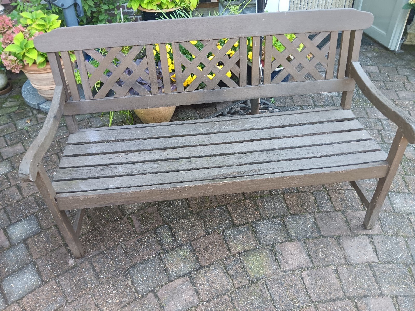 Mooie teakhouten tuinbank 140 cm breed, Tuin en Terras, Ophalen, Gebruikt, Teakhout