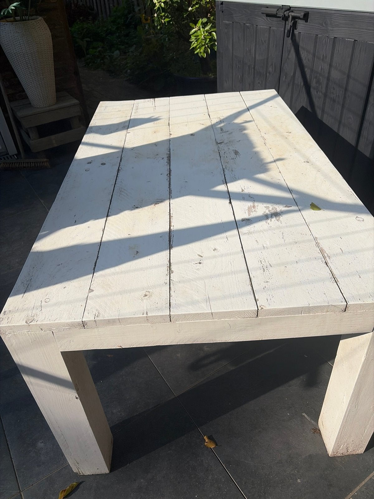 Robuuste houten tuintafel - Wit geverfd, Ophalen, Gebruikt, Rechthoekig, Hout