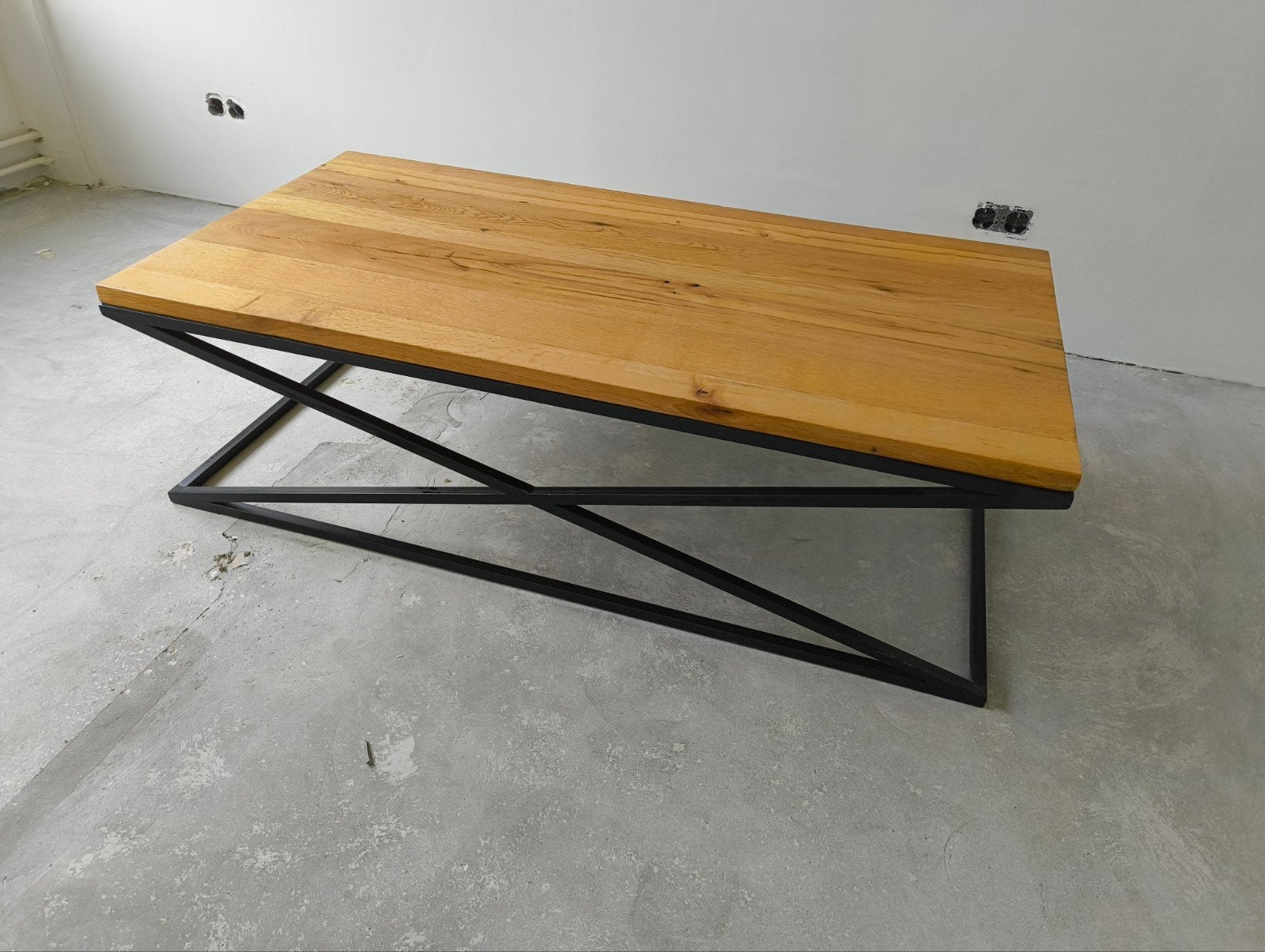 Salontafel eiken met ijzeren frame, Ophalen, Gebruikt, 50 tot 100 cm, Eikenhout