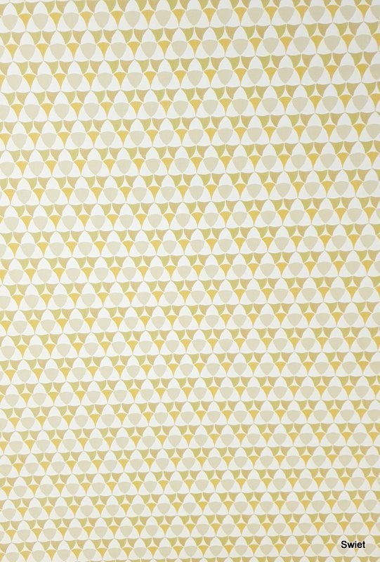 5716 Vintage retro geel wit cirkelbehang geometrisch 60s , Ophalen of Verzenden, Minder dan 10 m², Wit
