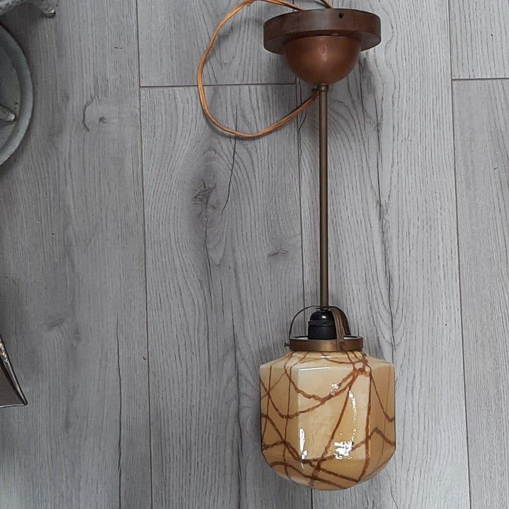 Art Deco hanglamp met gemarmerd glas, Antiek en Kunst, Ophalen