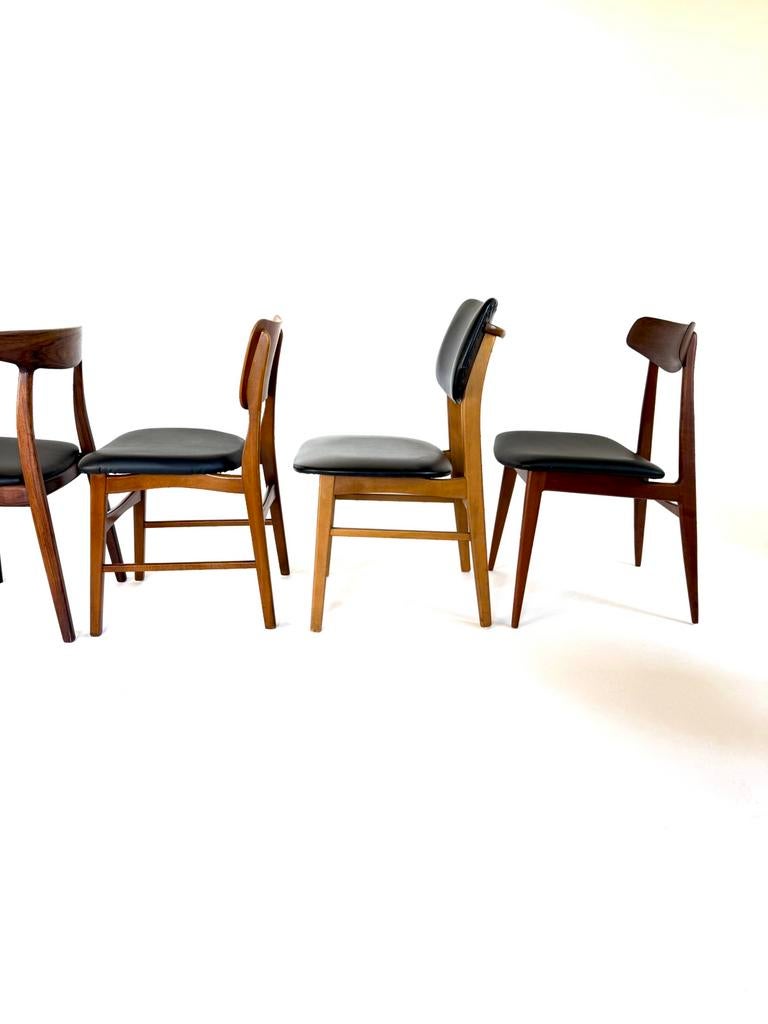 Set van 6 Mix & Match Deense eetkamerstoelen, jaren ‘60, Hout, Ophalen of Verzenden, Vijf, Zes of meer stoelen, Vintage retro buisframe design rotan webbing papercord deens
