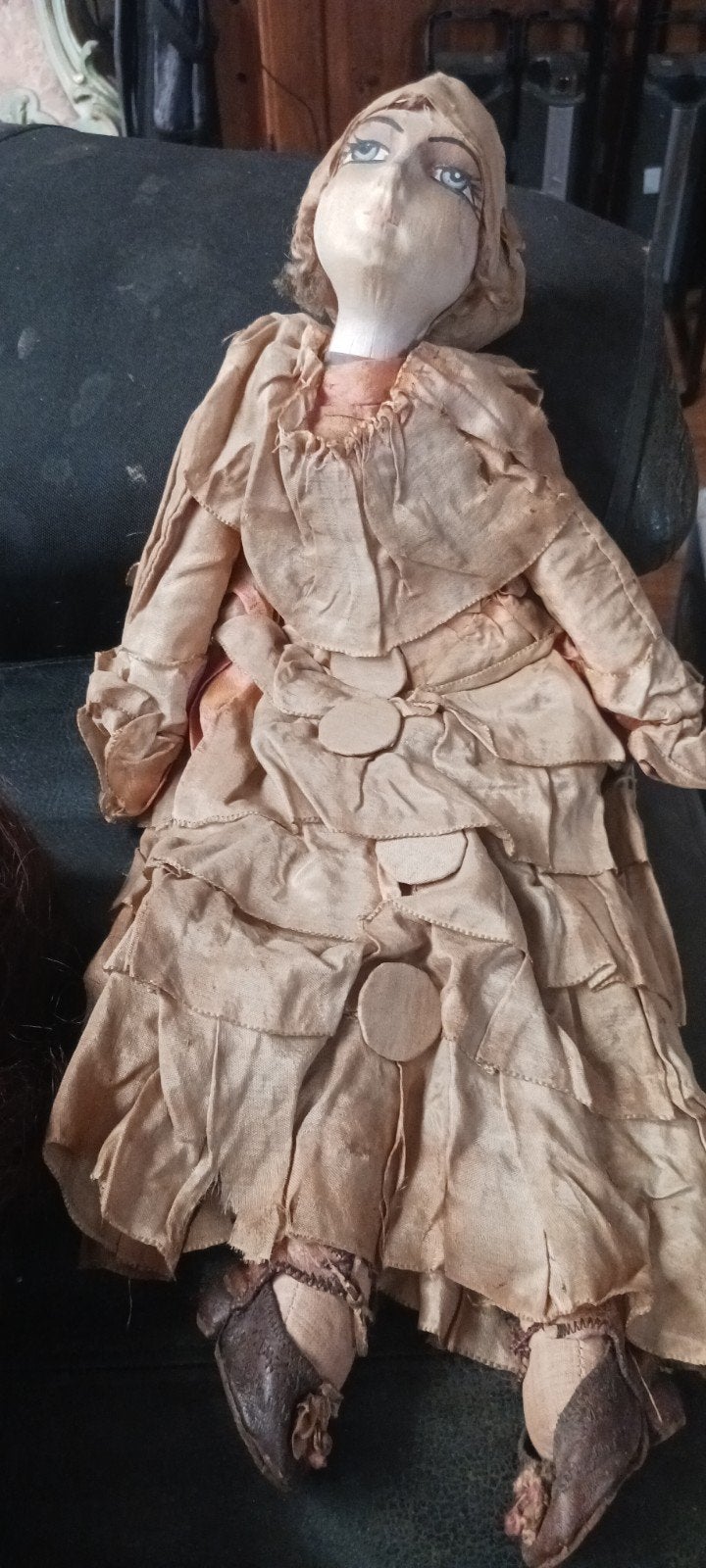 Antieke Sofapop met Originele Jurk en Leren Schoentjes, Ophalen of Verzenden, Gebruikt, Pop