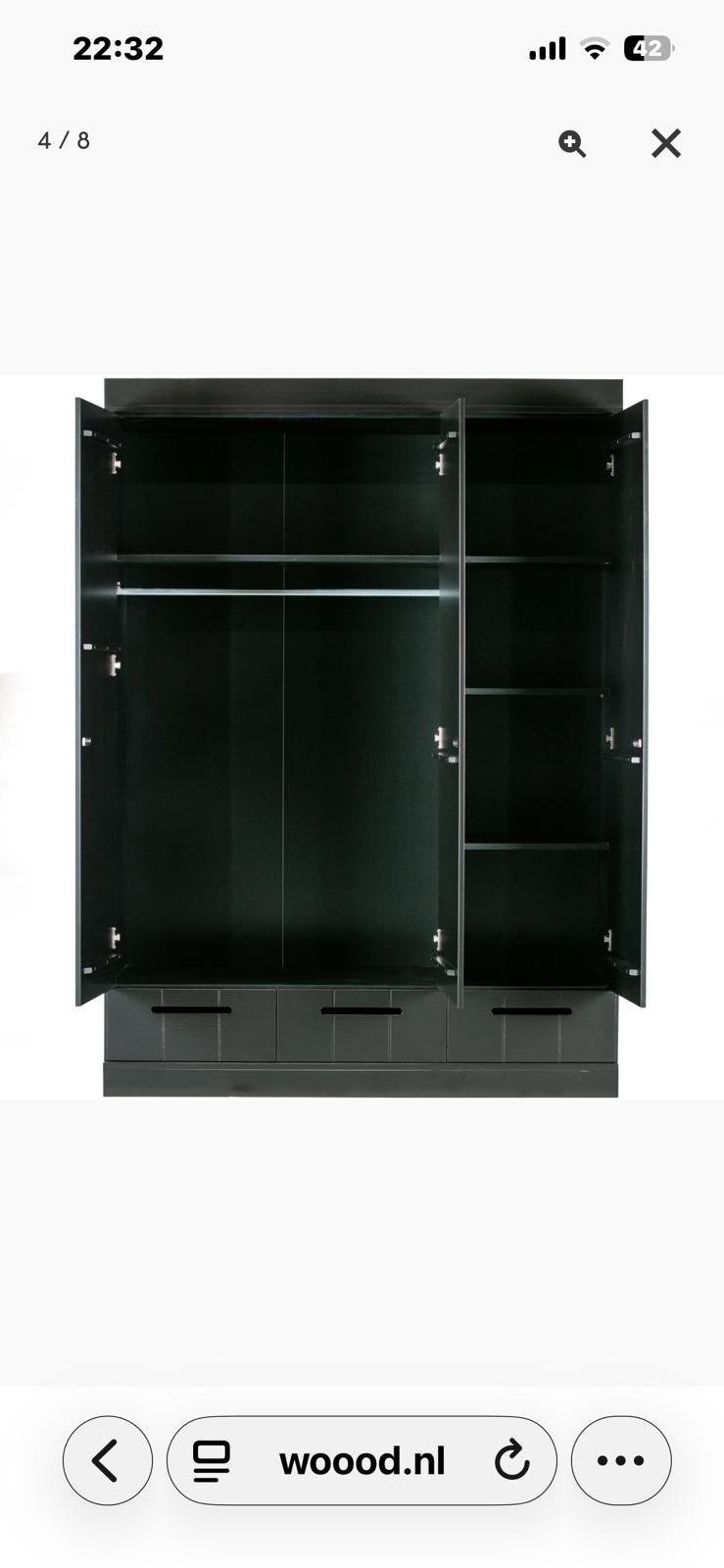 driedeurs kast van Woood, gedemonteerd, Ophalen, Gebruikt, 100 tot 150 cm, Met lade(s)