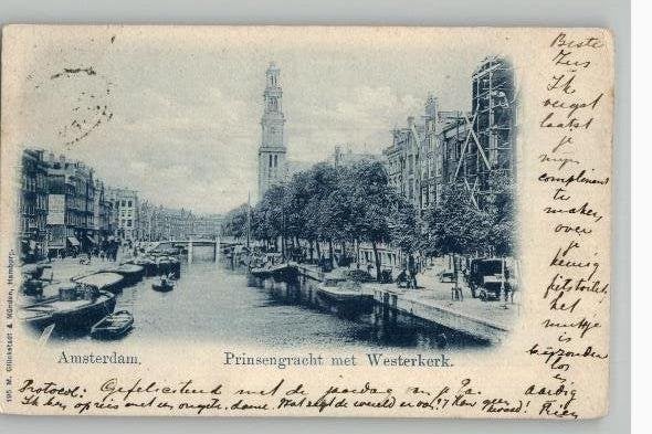 Amsterdam Blauwdruk Prinsengracht+Westerkerk st1898 zie info, Ophalen of Verzenden, Voor 1920, Gelopen, Noord-Holland