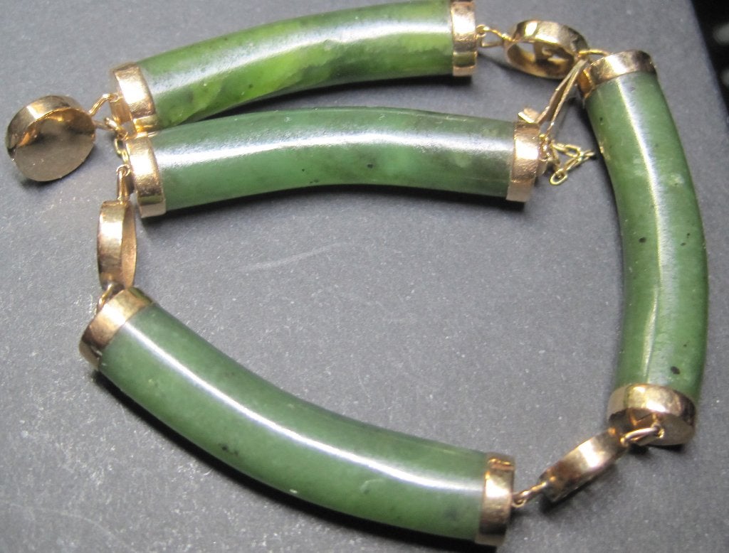 Vintage jade armband 14K goud mooie design, Ophalen, Goud, Armband, Met edelsteen