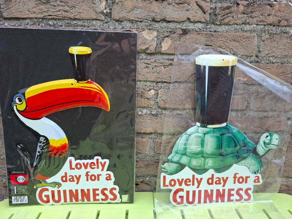 2 reclameborden Guinness Toucan en schildpad, Ophalen of Verzenden, Nieuw, Reclamebord, Plaat of Schild, Overige merken