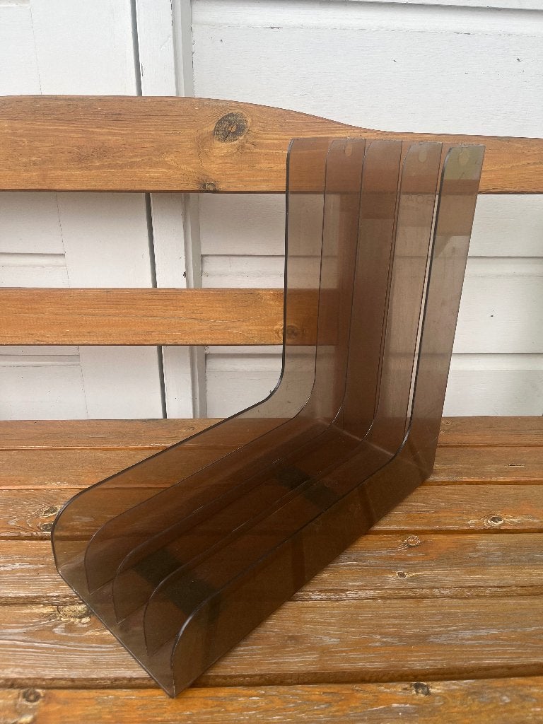 Vintage jaren 70 LP houder / vinyl rek | transparant bruin, Ophalen of Verzenden, Huis en Inrichting