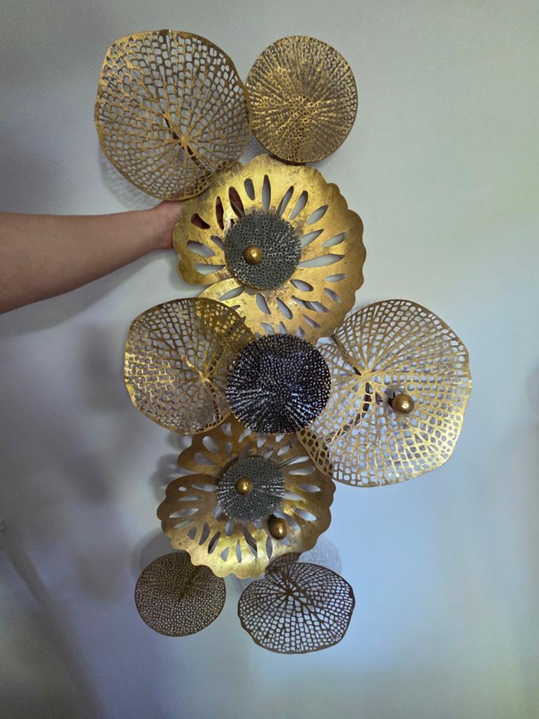 Gouden metalen wanddecoratie - Bloem en blad design, Ophalen, Metaal, Wandsculptuur, Modern