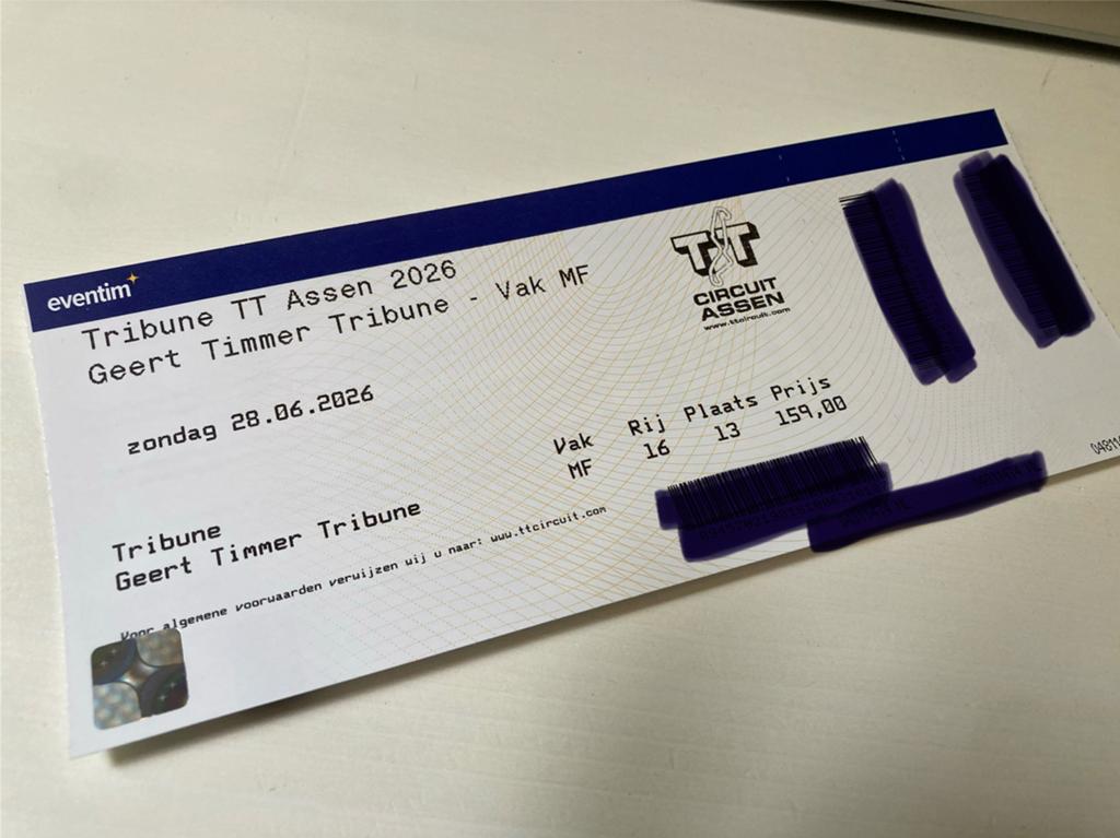 TT Assen 2026 kaartje Geert Timmer Tribune, Tickets en Kaartjes, Eén persoon