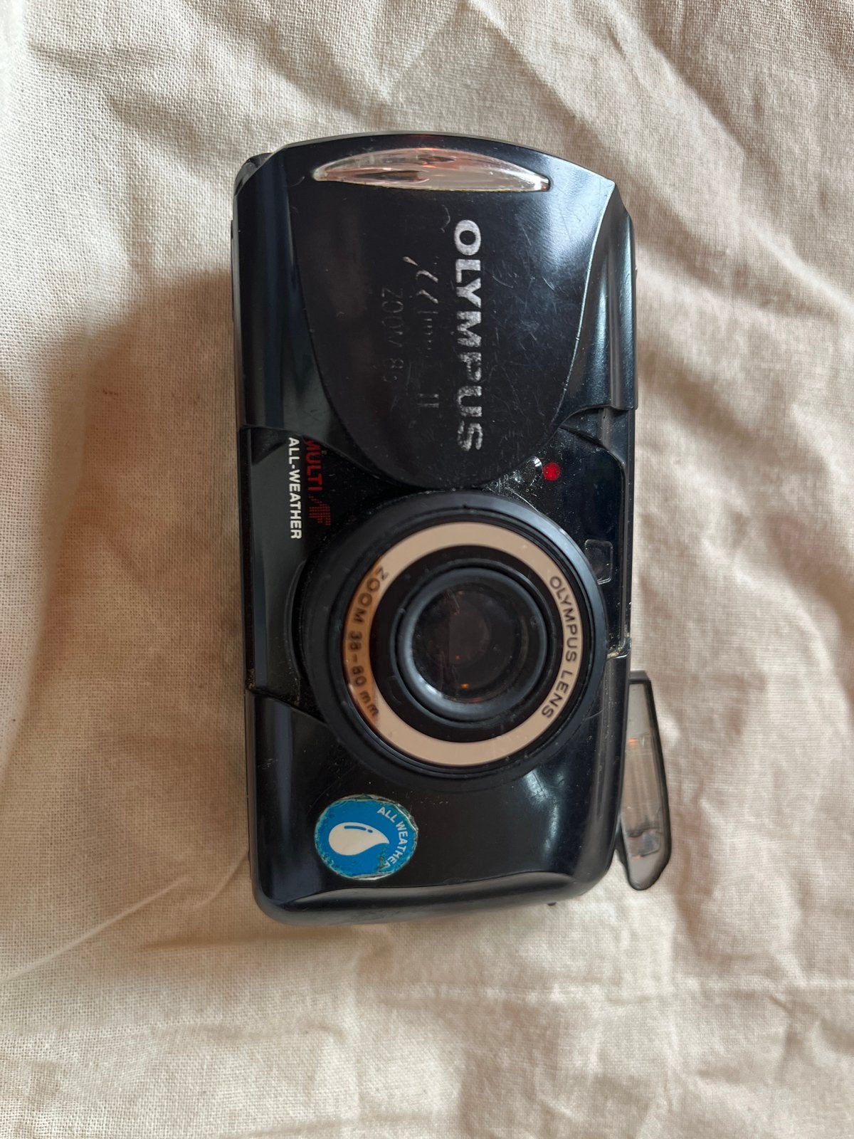 Defecte Olympus Mju II compactcamera, Audio, Tv en Foto, Fotocamera's Analoog, Ophalen of Verzenden, Niet werkend, Compact, Olympus