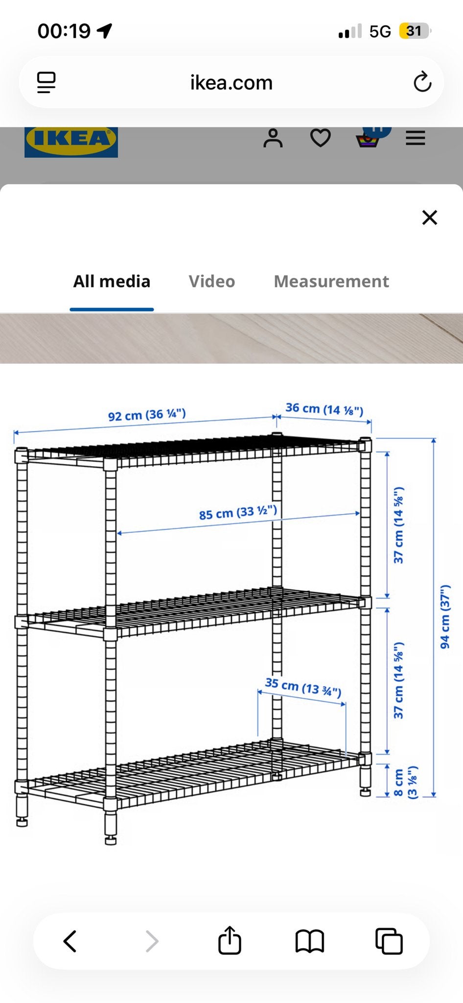 IKEA OMAR Stellingkast - 3 planken, 92x36x94 cm, Ophalen, Zo goed als nieuw
