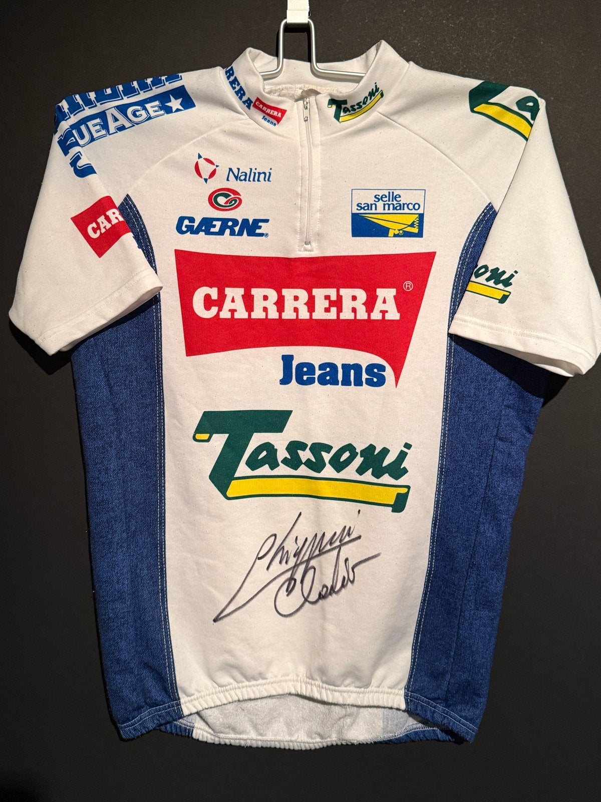 Gesigneerd Claudio Chiappucci Carrera Jeans Wielershirt, Fietsen en Brommers, Fietsaccessoires | Fietskleding, Gebruikt, Heren