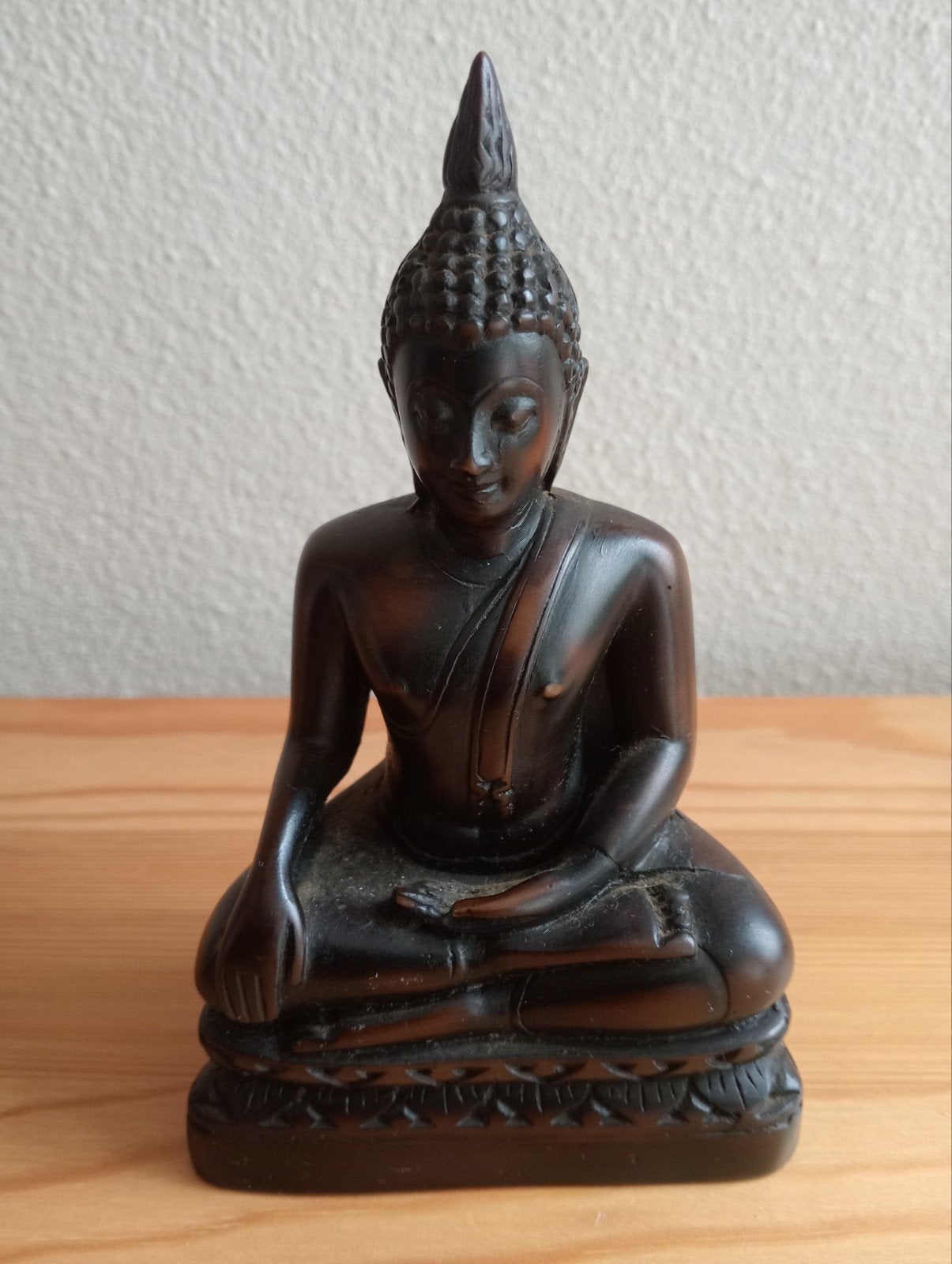 Ebbenhouten Boeddha, Antiek en Kunst, Bruin, 13 cm, India, Houtsnijwerk