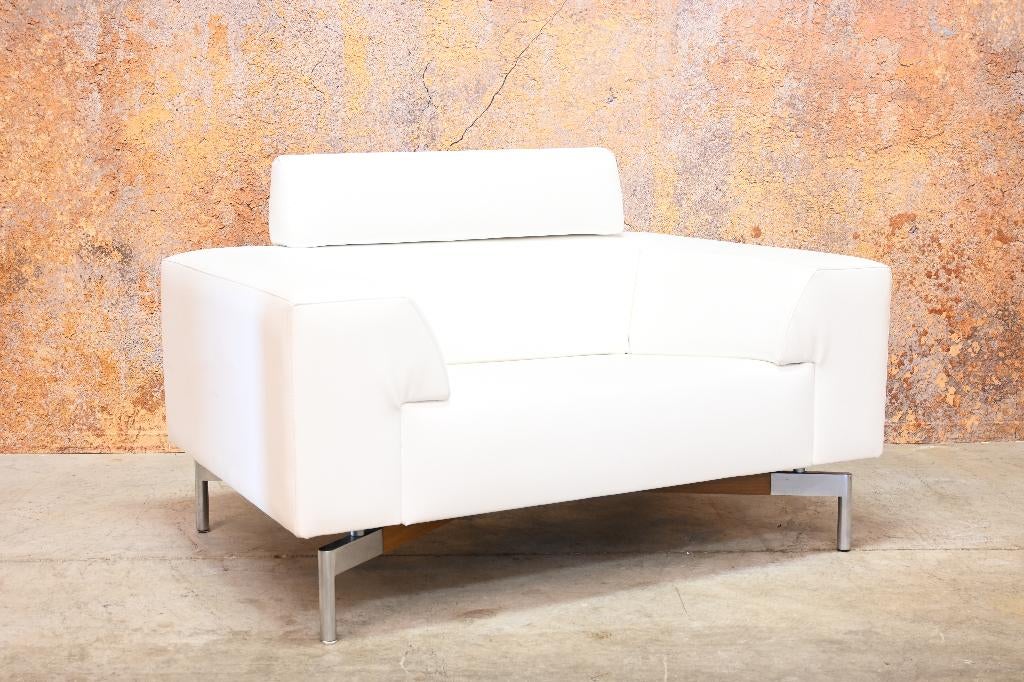 ZGANieuw witte leren Leolux Howlo design loveseat, Leolux, Leolux, Ophalen of Verzenden, Zo goed als nieuw