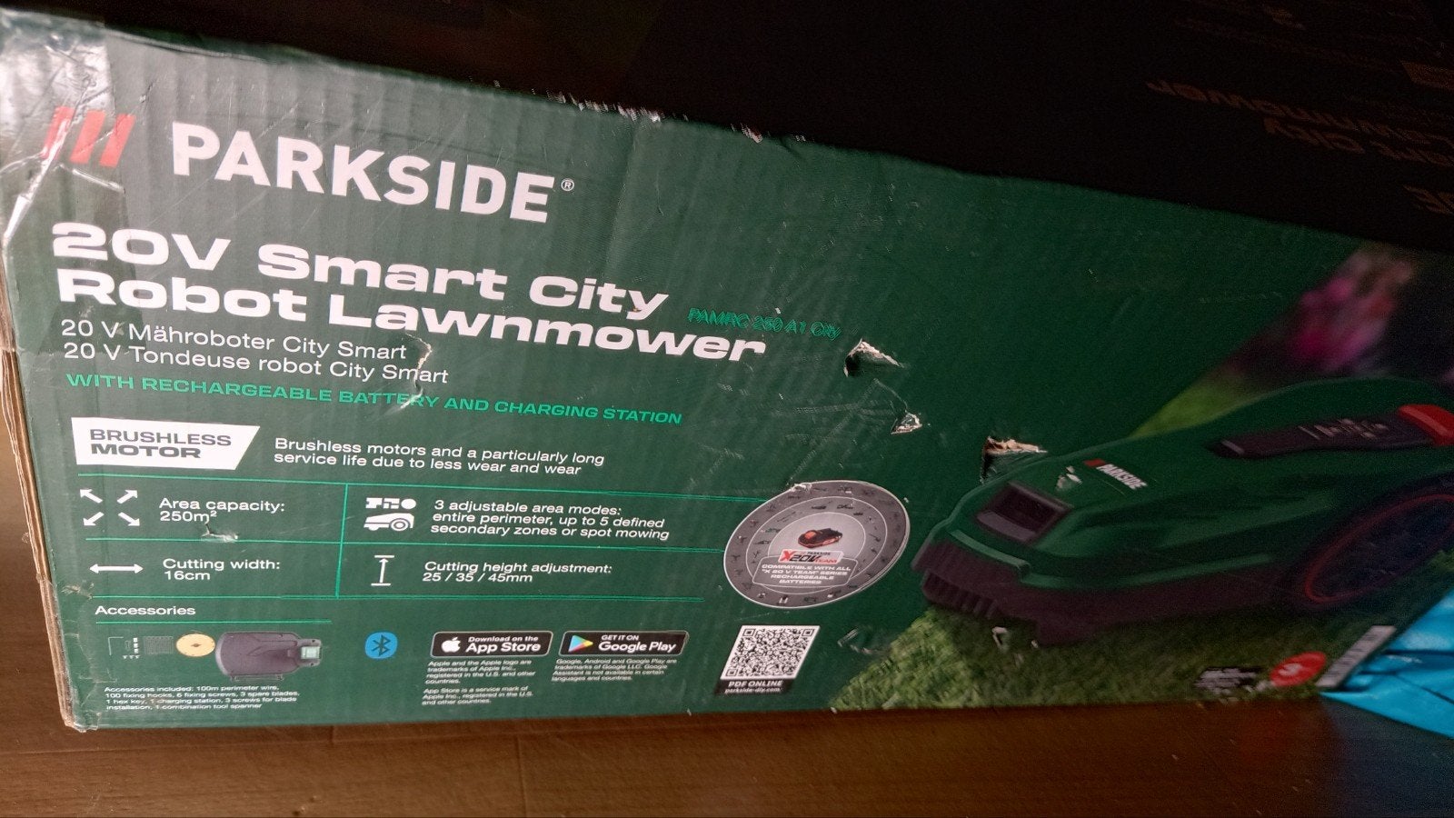 Parkside 20V Smart City Robot Grasmaaier - Nieuw in Doos, Tuin en Terras, Grasmaaiers, Cirkelmaaier, Minder dan 30 cm, Accu-grasmaaier