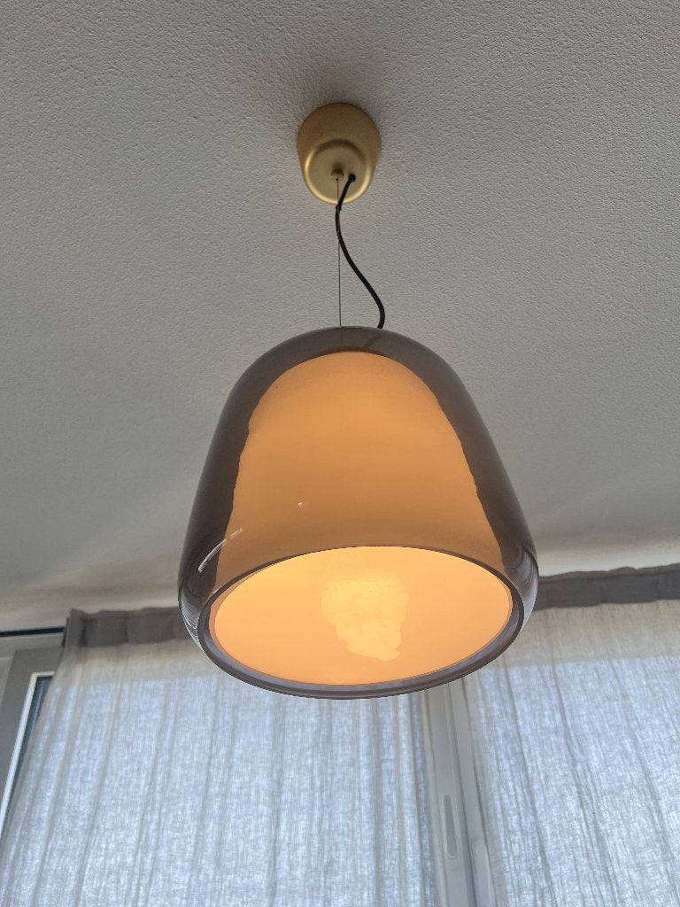 IKEA EVEDAL hanglamp grijs — mondgeblazen glas/messing, Ophalen, Gebruikt, Glas, Minder dan 50 cm