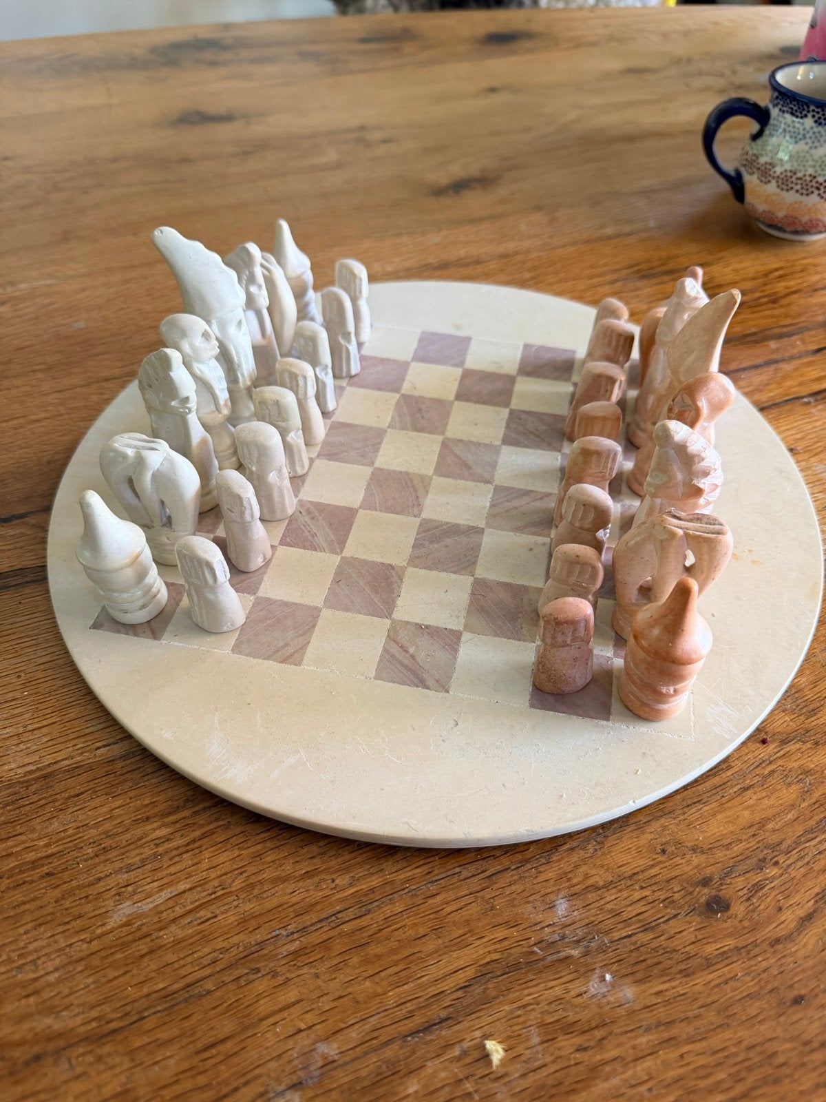Uniek schaakspel van speksteen, Een of twee spelers, Ophalen of Verzenden, Gebruikt