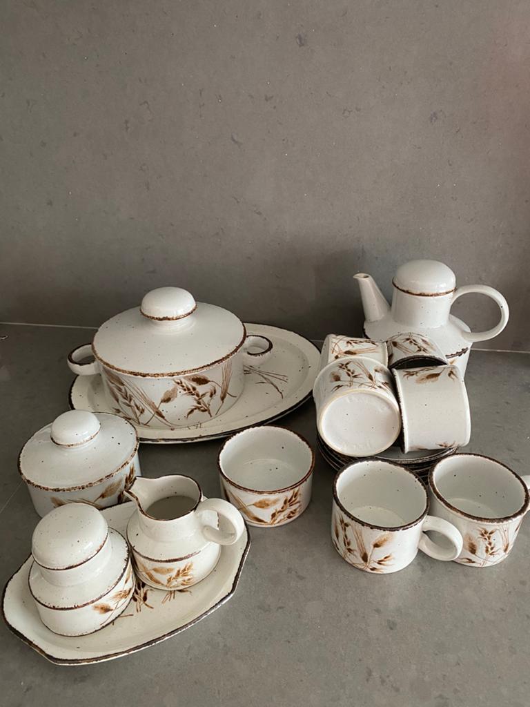Uitgebreide 6 pers. high-teaset Wedgwood Midwinter Wild Oats, Overige typen, Ophalen of Verzenden, Zo goed als nieuw, Wedgwood