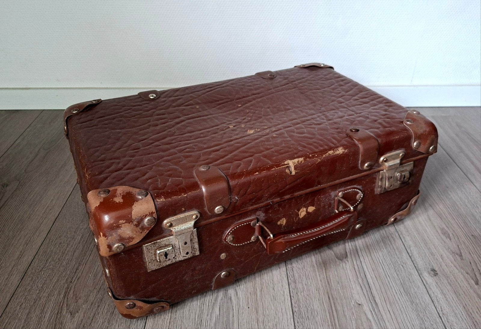 Vintage Leren Koffer - Bruin - Decoratief, Ophalen of Verzenden, Gebruikt