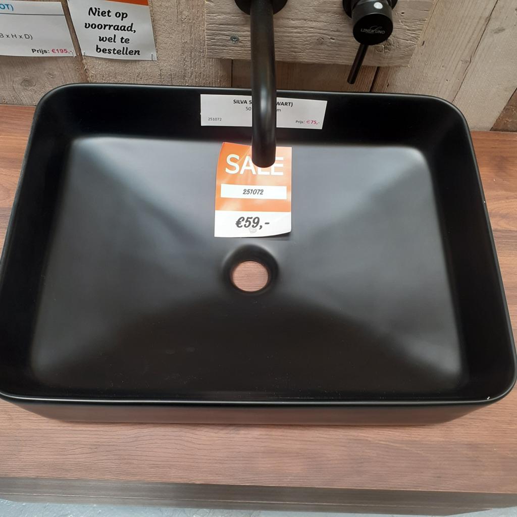 Luxe waskom, Keramiek, Mat zwart, 50cm, Garantie, Silva