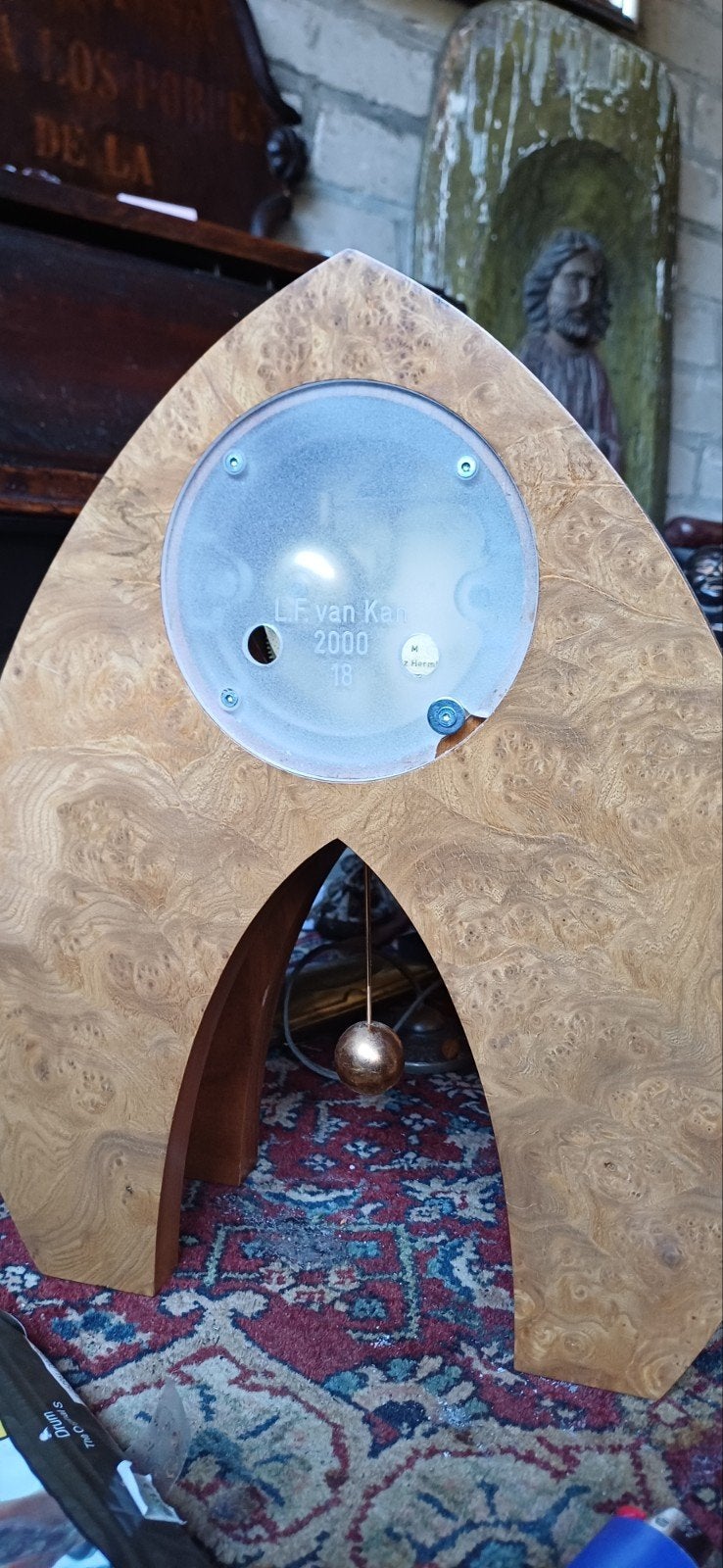 Mooi houten klok 2 gaats opwinde achterkant, Antiek en Kunst, Ophalen of Verzenden