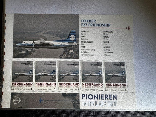 Postzegelvel Fokker F27 Friendship - Pionieren in de Lucht, Ophalen of Verzenden, Na 1940, Postfris