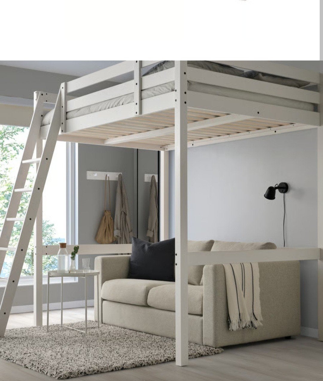 IKEA SMÅSTAD Hoogslaper met ruimte voor bureau of slaapbank, Ophalen, Hoogslaper, Tweepersoons, 140 cm