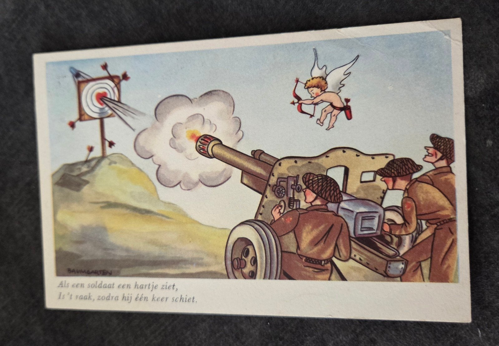 Oude ansichtkaart: Humoristische militaire kaart 1957, Verzamelen, Verzenden, 1940 tot 1960, Gelopen, Overige thema's