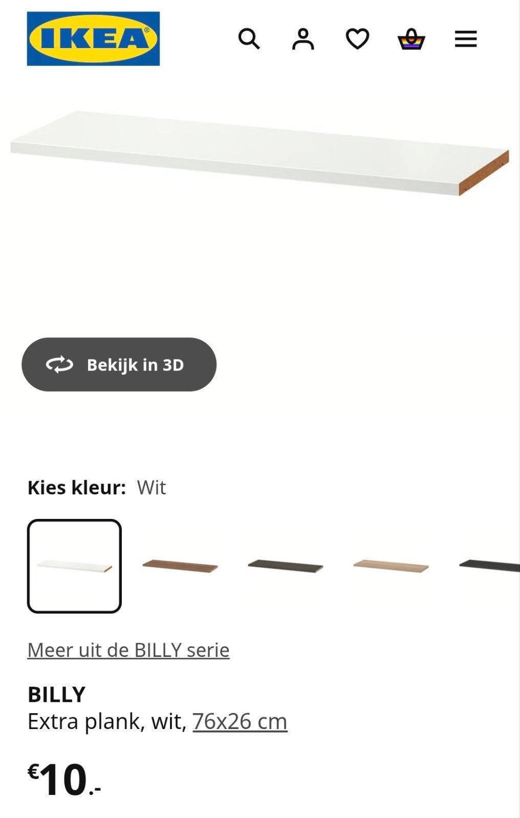 Ikea Billy Plank 4st. - Wit - 76x26, Ophalen, Nieuw, 25 tot 50 cm, 50 tot 100 cm