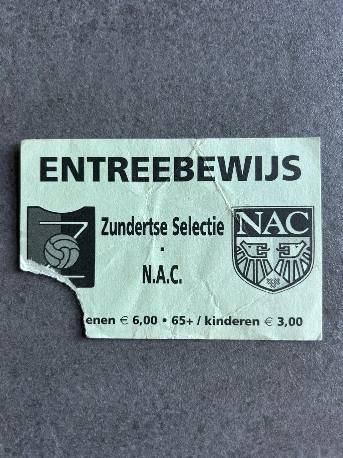 Zundertse Selectie- NAC ticket, Verzamelen, Sportartikelen en Voetbal, Ophalen of Verzenden, NAC Breda, Overige typen