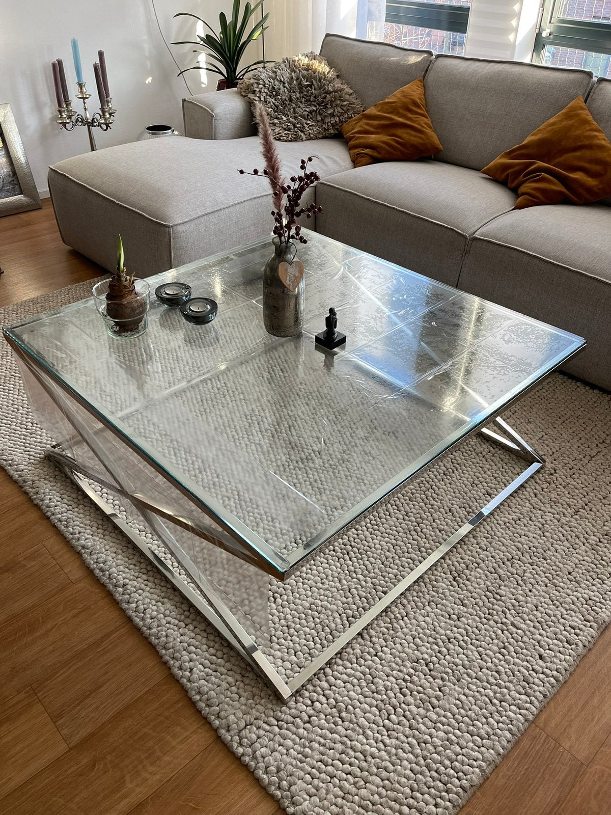 Glazen Salontafel en bijbehorende Eetkamertafel, Ophalen, Erik Kuster style  ( Richmond ) style, 150 tot 200 cm, Rechthoekig