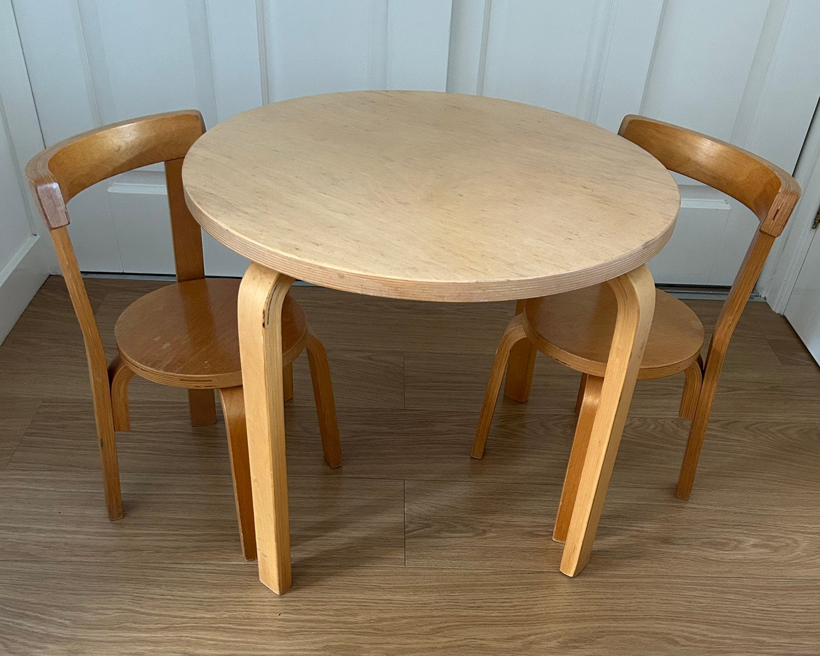 Vintage houten kinderset Plywood / Alvar Aalto Artek stijl, Ophalen of Verzenden, Zo goed als nieuw, Tafel(s) en Stoel(en)