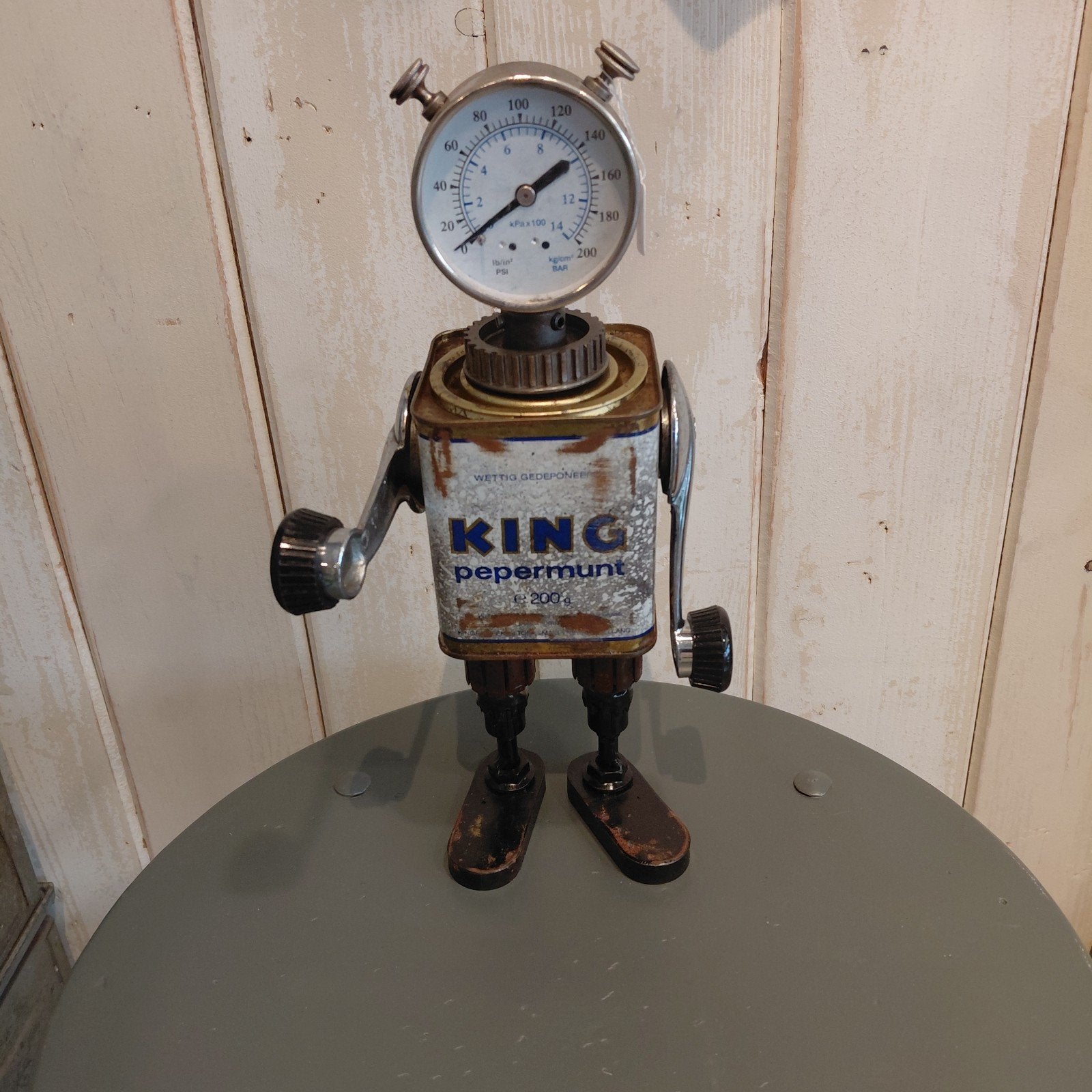 Metalen robot - upcycling - metal art - mancave, Vintage, Gebruikt, Q, Q