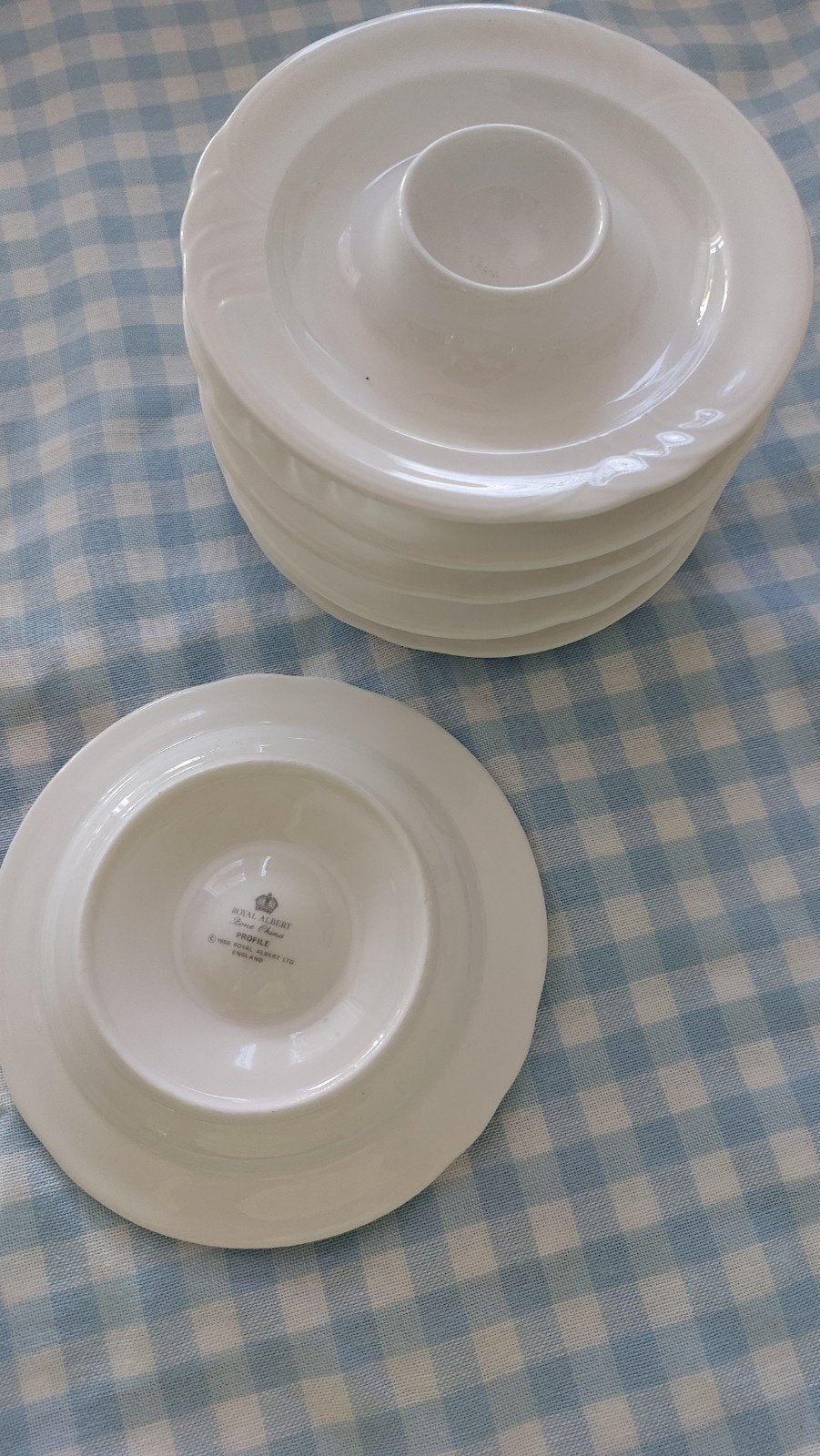 Set van 6 eierdopbordjes Royal Albert in minimalistisch wit, Ophalen, Overige typen, Zo goed als nieuw, Overige stijlen