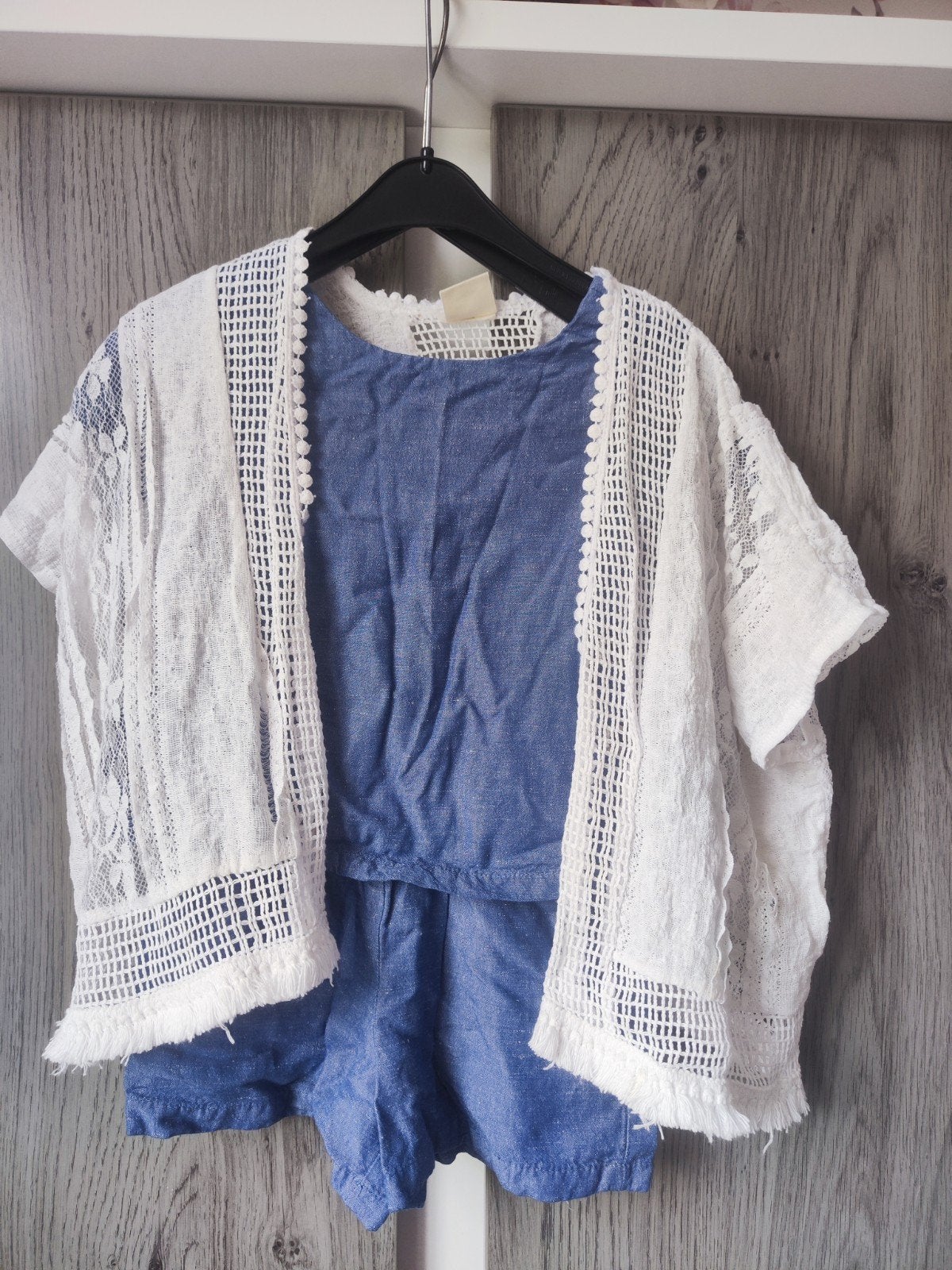 Zara zomer setje: denim-look jumpsuit & kanten vestje (104), Meisje, Nieuw, Ophalen of Verzenden, Zara