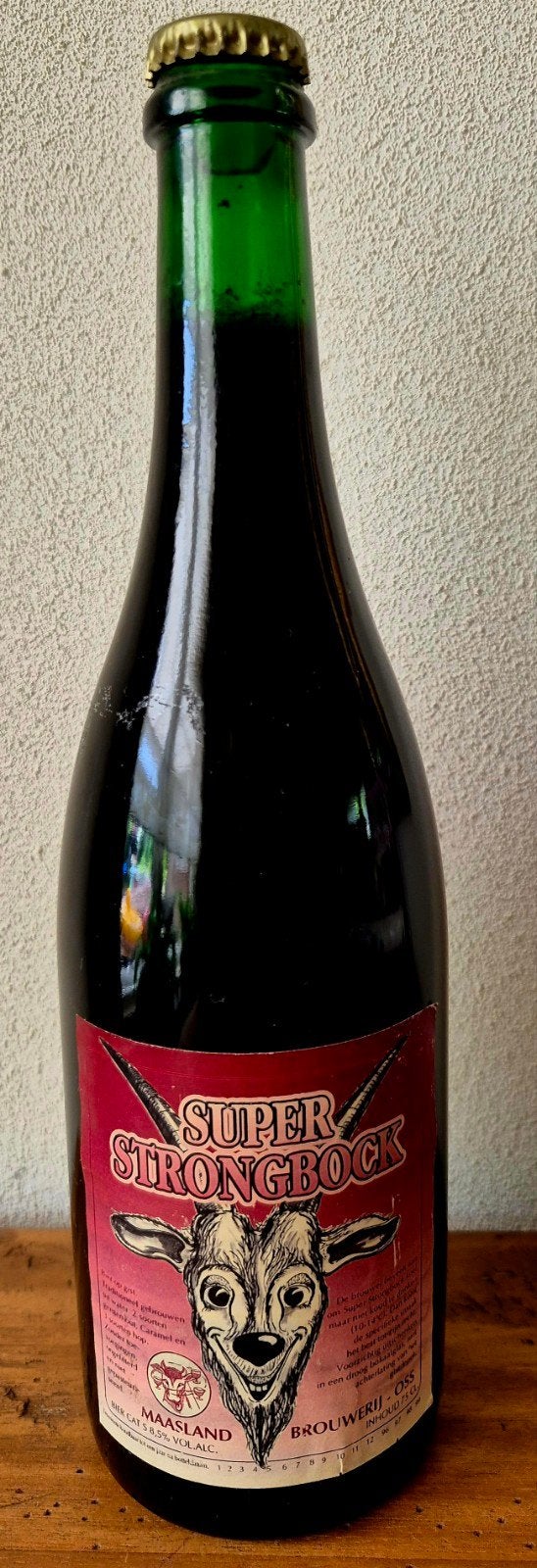 1996 fles Super Strong Bock bier 8,5% 0,75ltr MAASLAND Oss., Verzamelen, Ophalen of Verzenden, Zo goed als nieuw, Flesje(s), Overige merken