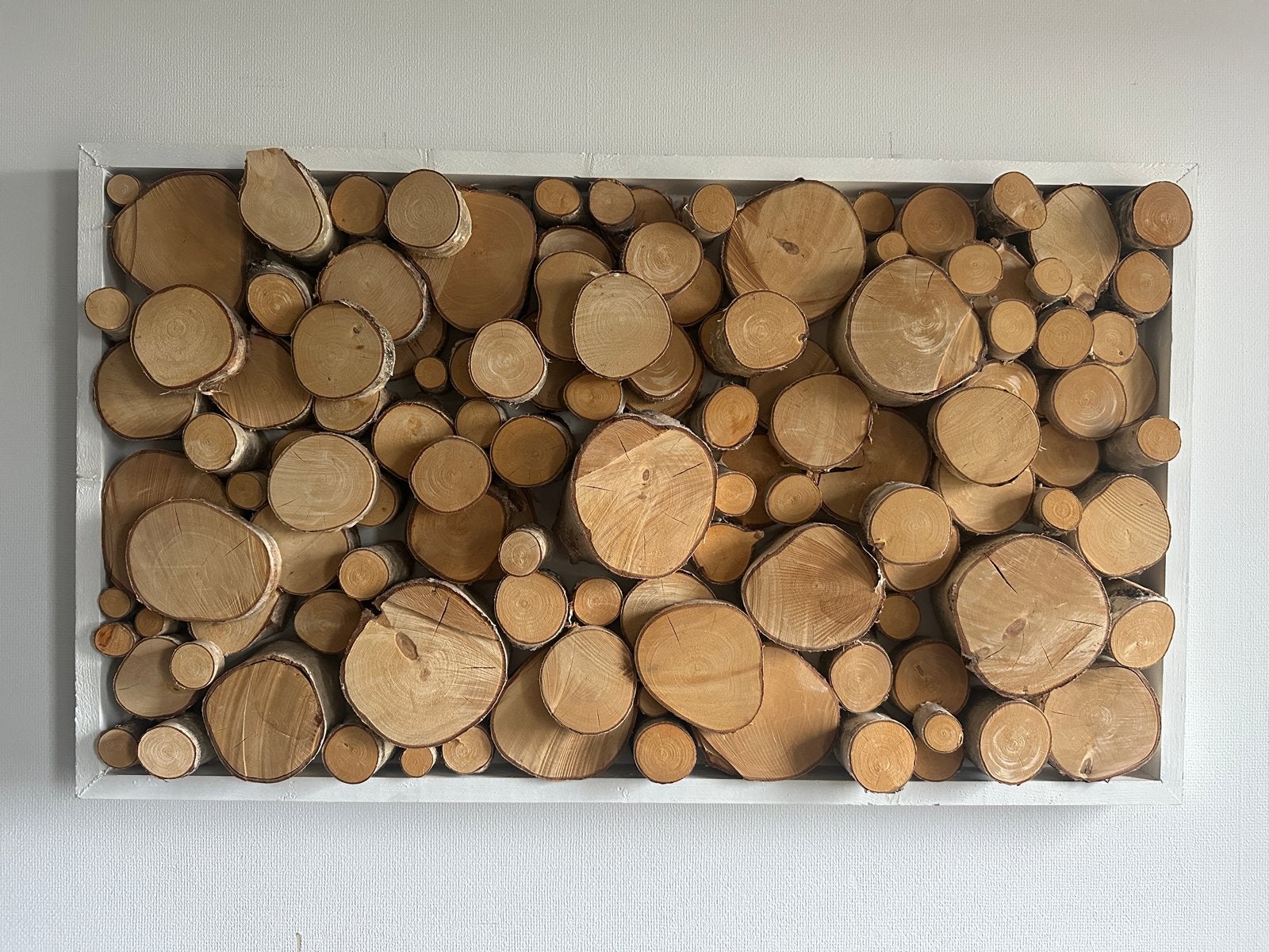 Uniek handgemaakt wandpaneel van houtschijven, Ophalen, Hout, Zo goed als nieuw, Bruin
