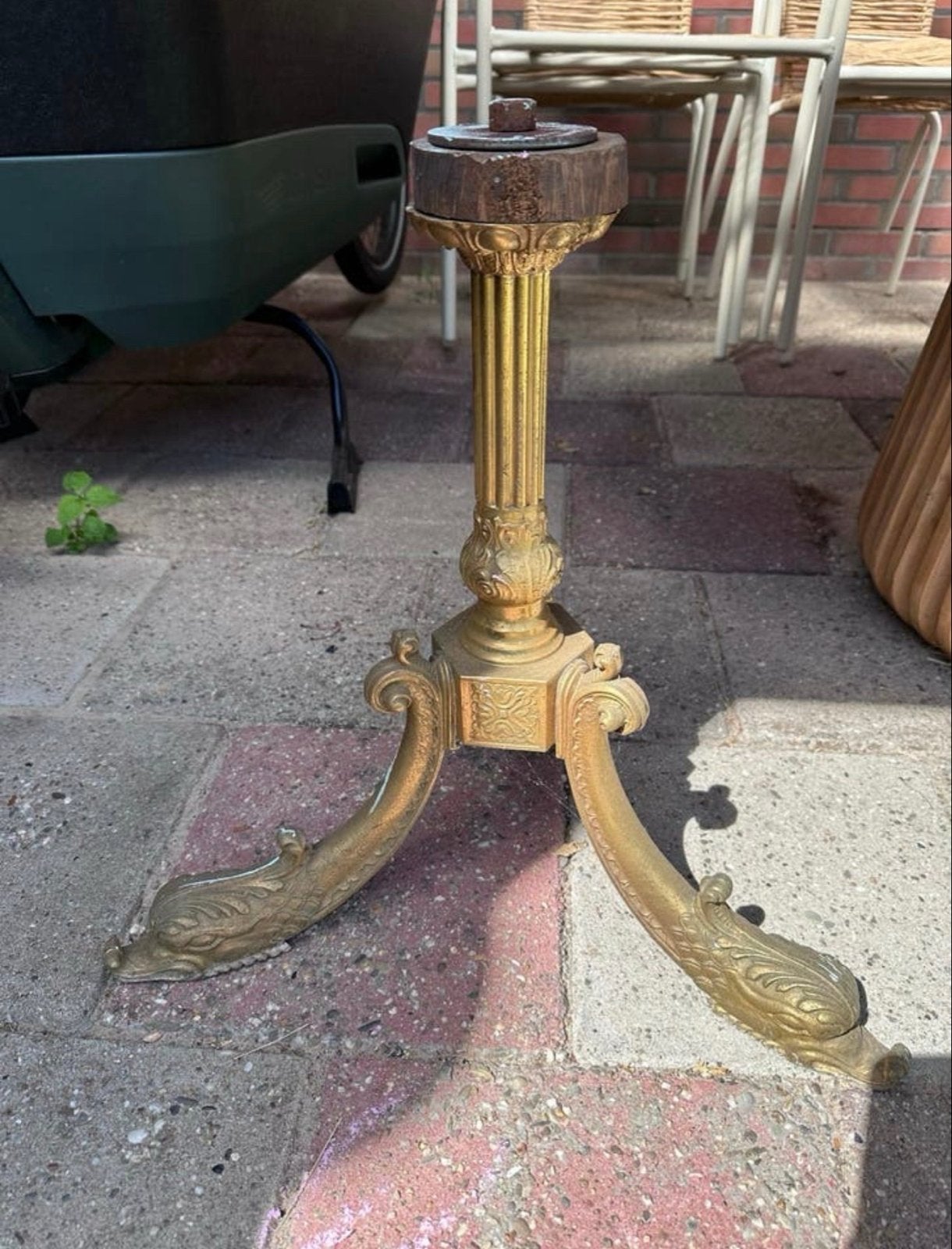 Antieke Bronzen Standaard met Dolfijnvoeten - 45cm, Ophalen, Brons