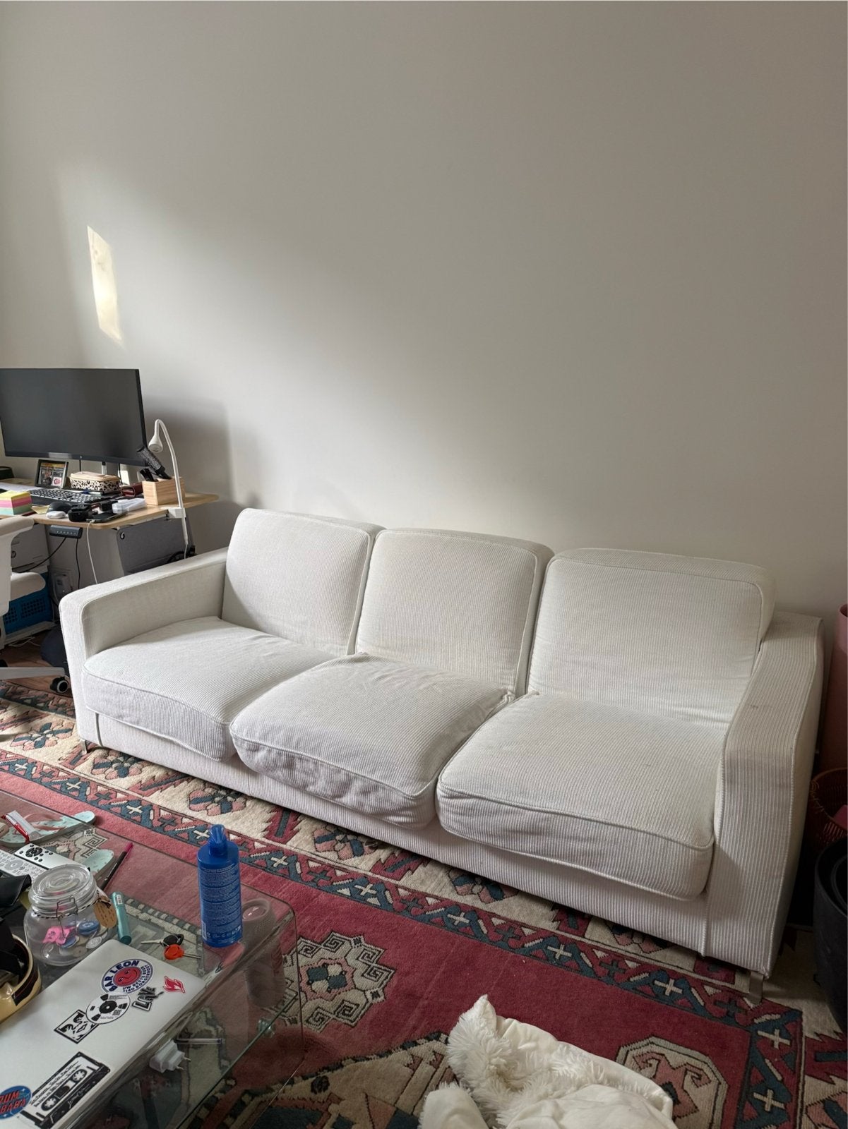 Sofá 3 places (Wit driezitsbank) - Moving out!!!, Huis en Inrichting, Banken | Bankstellen, Gebruikt, Driepersoons, 75 tot 100 cm