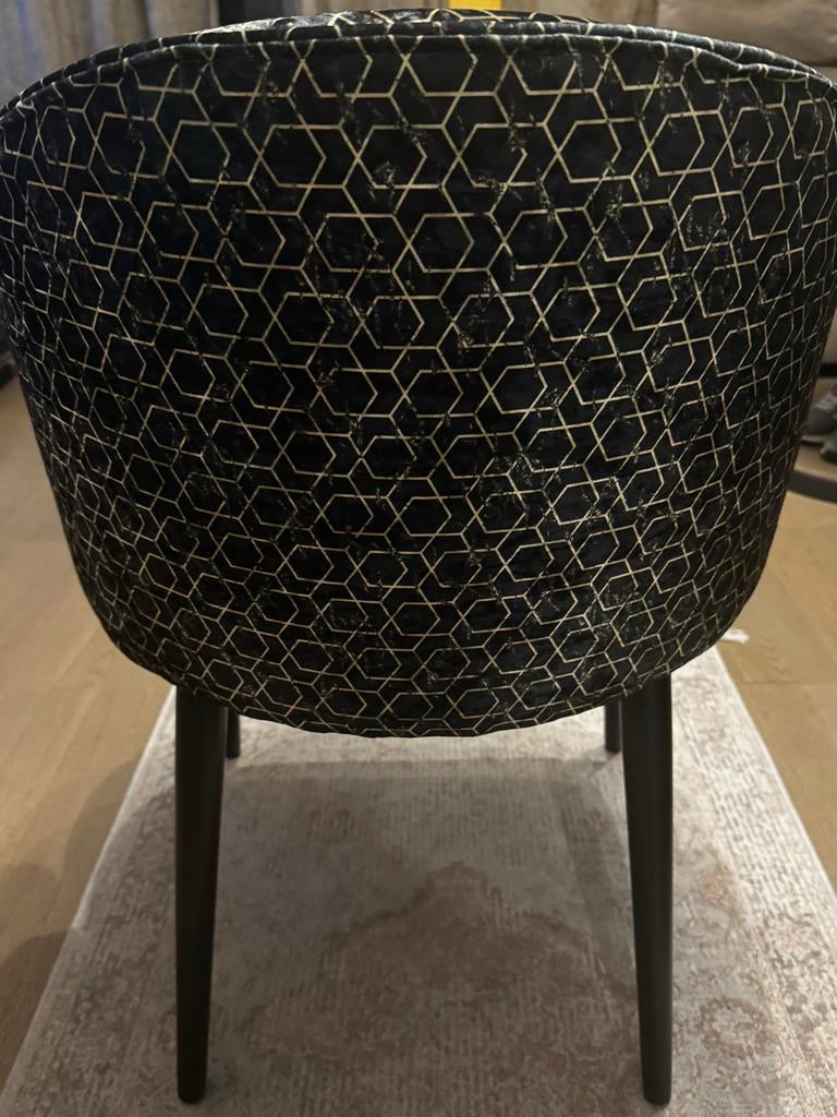 Luxe eetkamerstoelen, met goud patroon, Zwart, Ophalen of Verzenden, Zo goed als nieuw, Stof