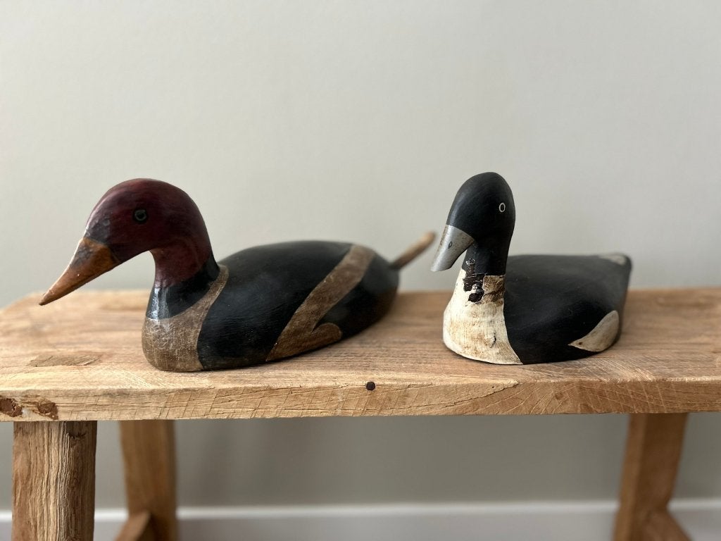 Set van 2 handgesneden antieke houten eenden, Ophalen of Verzenden